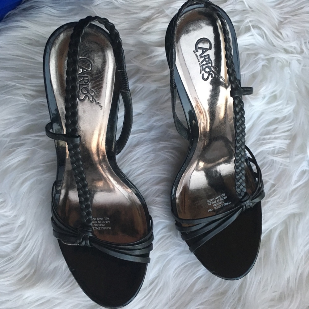 Black braided strappy heels